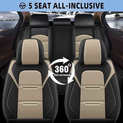 YORKNEIC Fit for GMC Sierra Seat Covers 2013-2023 2024 2025 : Waterproof Leather 2 Front Car Seat Covers (2 Front Set, Black & Beige)