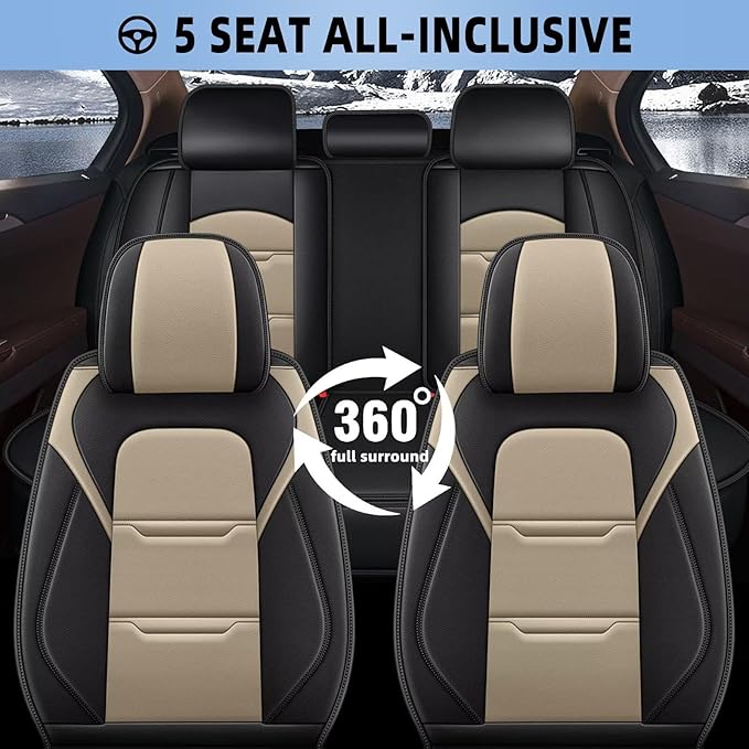 YORKNEIC Front Seat Covers for Buick Envision 2016-2025, Breathable and Waterproof Leather Car Seat Covers, Envision Automotive Seat Cushion Car Seat with Airbag Compatible(2 Front Seat,Black&Beige)