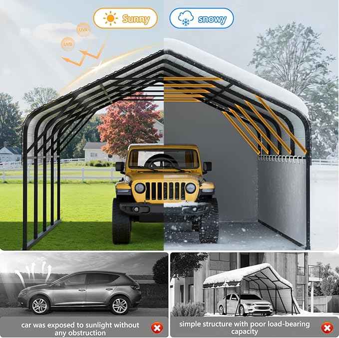 12x20 Metal Carport with Removable Sidewalls, Heavy Duty Car Carport Canopy, 100MPH Wind Resistance for Cars, Boats, Trucks, Outdoor Parties
