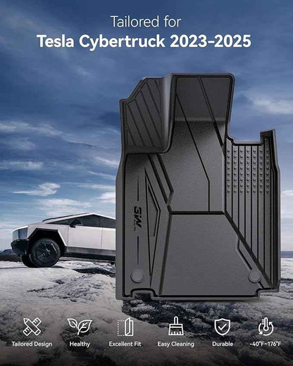 3W Floor Mats Set for Tesla Cybertruck 2023 2024 2025 2026, All Weather Protection Waterproof Frunk & Rear Cargo Liners, Custom TPE Cargo Trunk Accessories Mats for Tesla, Black