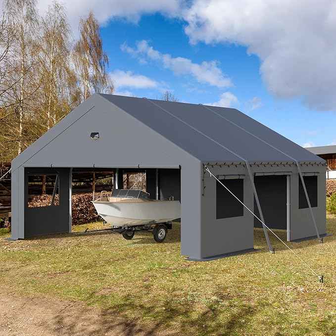 Carports Canopy Heavy Duty, Portable Garage with Sidewalls (20x20, Side Doors)