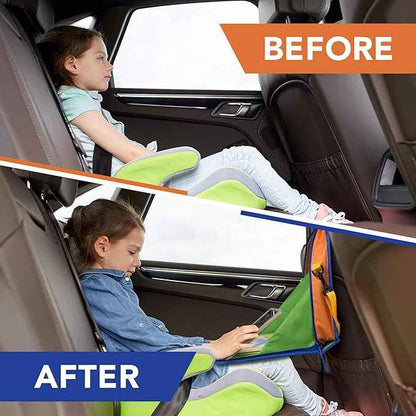 Car Organizer Back Seat for Kids & Tablet Holder for Car with Kick Mats & Lap Tray – Car Accessories Interior Must Have Road Trip Essentials (Age 3+) – Fold Away Tray with Car Seat Pocket Holders