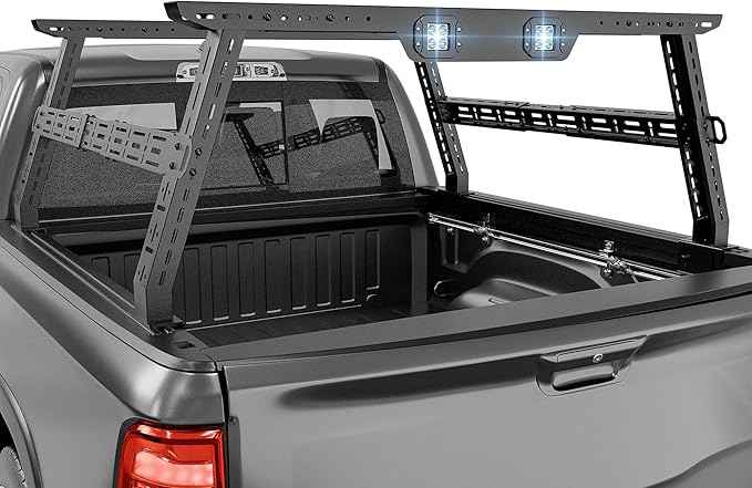Adjustable 16-24.8" High Truck Cargo Rack Bed Racks Cargo Carrier with 2 LED Lights Compatible with Silverado/Sierra/Ram/Tacoma/Tundra/Titan/Frontier/Canyon/Gladiator JT/Ford F-Series