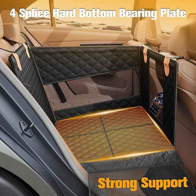PETICON Large Dog Car Seat, Back Seat Extender for Dogs with 3 Mesh Windows, Waterproof Medium Carseat for Dogs with 4-Splice Hard Bottom, Pet Seat Cover for Cars, Trucks and SUVs (Black)