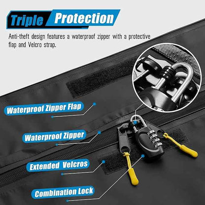 ARKSEN 600D PVC Waterproof Roof Cargo Bag with Lock, Nylon Net, Hitch Stabilizer, 2 Ratchet Straps for SUV, Truck, Van with/Without Rack