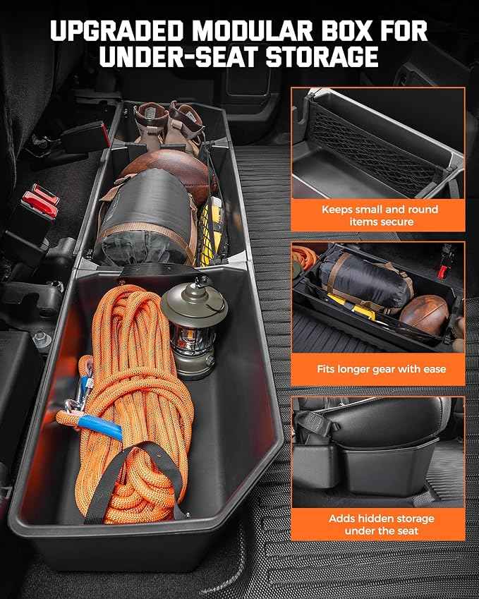 DiffCar® Truck Underseat Storage for Ford F150: 2015-2026 SuperCrew/Crew Cab, Rear Under Seat Organizer Tool Box Car Accessories for Ford F-150 F250 F350 F450 F550 Super Duty(w/Detach Bin & Mesh Net)