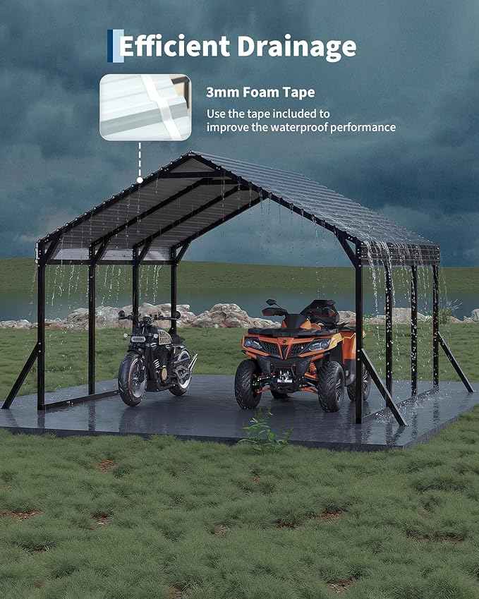 Garvee 12x13x9 ft Metal Carport, Car Port with Reinforced Frame and Steel Roof for All-Weather Use, Permanent Shelter for Cars, Motorcycles, ATVs, or Boats
