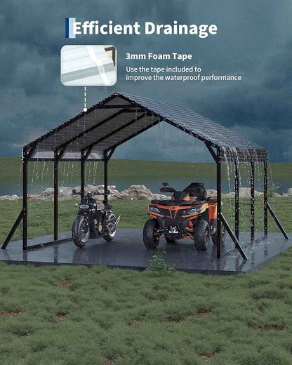 Garvee 12x13x9 ft Metal Carport, Car Port with Reinforced Frame and Steel Roof for All-Weather Use, Permanent Shelter for Cars, Motorcycles, ATVs, or Boats