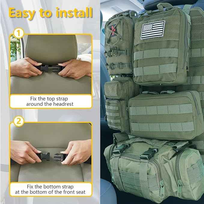 Universal Tactical Car Seat Back Organizer Bag Tactical Molle Vehicle Organizers Panel Vehicle Protector Organizers with 5 Detachable Pouches for Car Truck Ford Jeep (Model A-Army green)