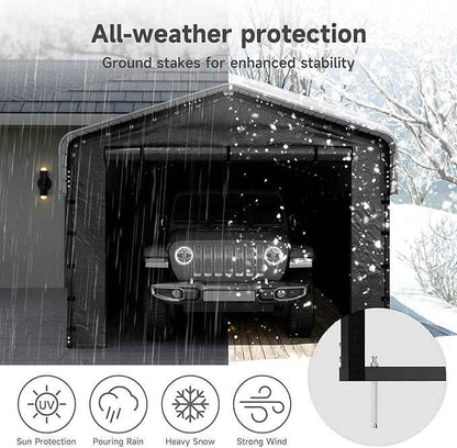 10x15FT Heavy Duty Metal Carport Canopy with Galvanized Steel Roof, Removable Sidewalls Enclosure Kit, Multi-Use Shelter Outdoor Garage for Car, Boat, Party, Gray