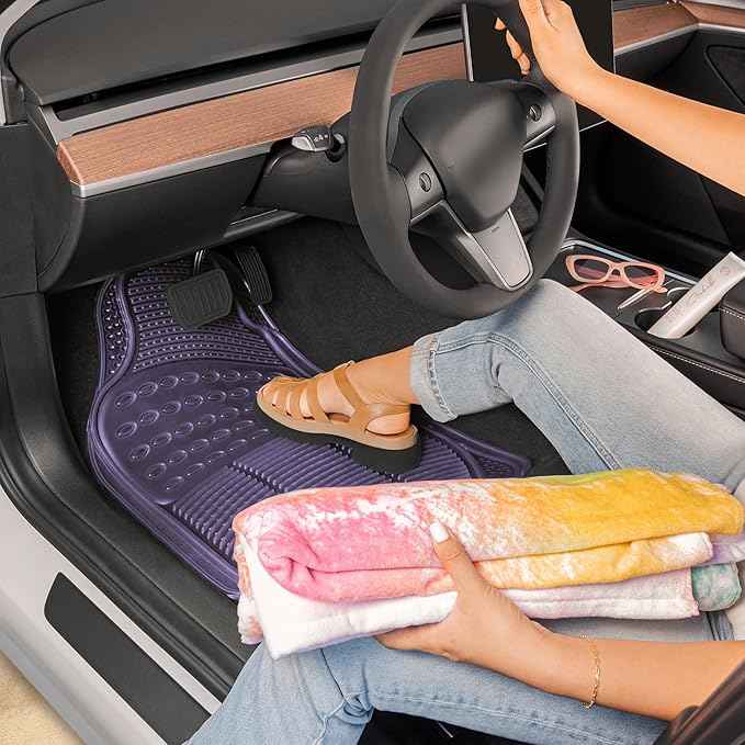 Carbella Automotive Floor Mats for Cars, 2 Piece Car Floor Mats Gray Translucent, Trim-to-Fit All Weather Clear Car Mats for Auto Truck Van SUV, Car Accessories for Women