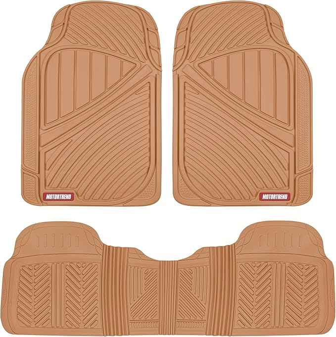 BDK Beige Heavy Duty Front & Rear Rubber Floor Mats Universal Liners for Car SUV Van & Truck, All Weather Protection with Anti-Slip Nibs, Fit Contours of Most Vehicles
