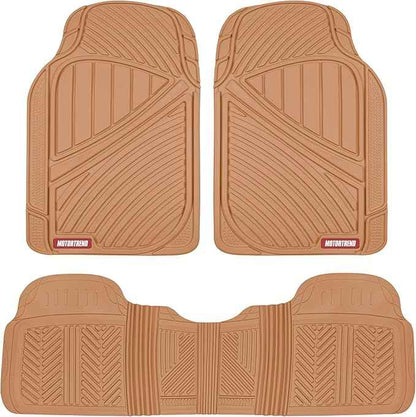 BDK Beige Heavy Duty Front & Rear Rubber Floor Mats Universal Liners for Car SUV Van & Truck, All Weather Protection with Anti-Slip Nibs, Fit Contours of Most Vehicles