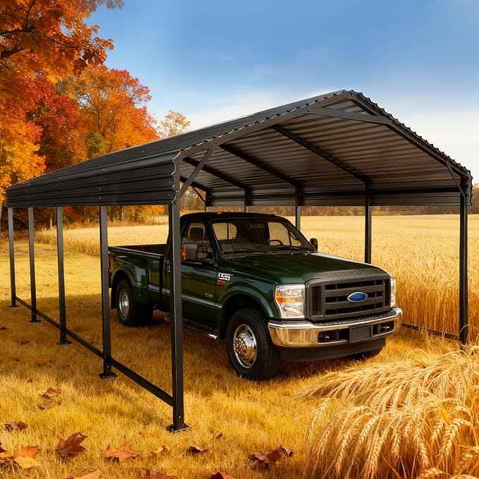 12x20 Heavy-Duty Metal Carport, Outdoor Galvanized Steel Shelter for Pickup Trucks, Motorcycles, Boats, Cars & Tractors