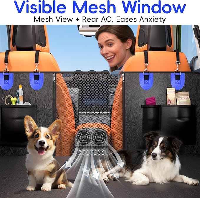2-In-1 Heavy-Duty Hard Bottom Dog Hammock for Car, 100% Waterproof PU Leather Backseat Cover, Zipper Side Flaps, Non-Slip Extender for Large/Elderly Dogs & Multi-Dog Families,Fits Sedan/SUV/Med.Truck