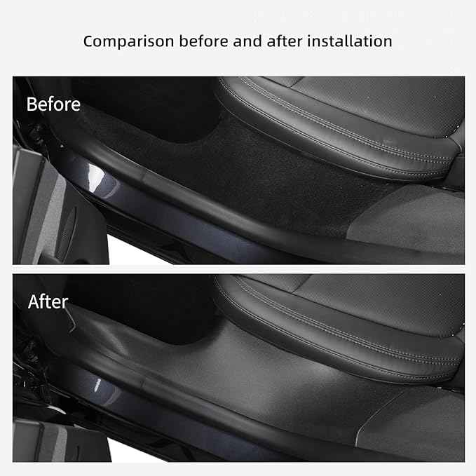 LUCKEASY 5PCS for Tesla Model Y Juniper 2025 2026 Standard & Premium & Performance Front & Rear Door Threshold Strip 2nd Row Seat Lower Protector Door Sill Protective Cover TPE Accessories Black
