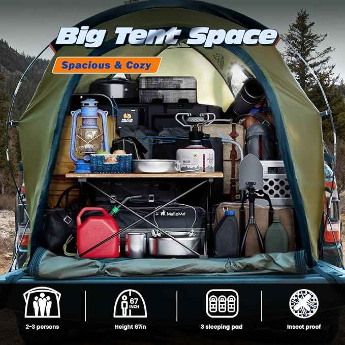 Truck Bed Tent, Waterproof PU3000mm Pickup Truck Tent for Camping Bed, 2-3 Person Sleeping Truck Tent, Portable for Car Camping