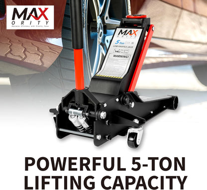 5-Ton (11000lbs) Low Profile Hydraulic Super Heavy-Duty Steel Floor Jack with Dual Pistons Quick Lift Pump, Home and Workshop Car Maintenance for Various Vehicles (Red, 5 Ton Low Profile)