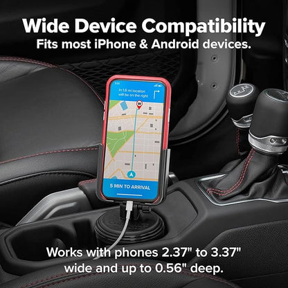 WeatherTech CupFone, Universal Cup Holder Phone Mount for Cars – Adjustable & Secure Fit with Open Access for Charging – Compatible with iPhone, Android - Plastic Knobs, Black