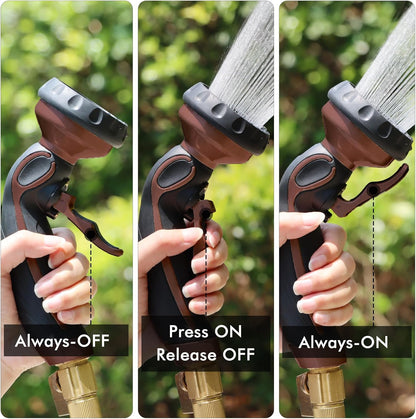 RESTMO Hose Nozzle with Easy Self-Lock Trigger, Heavy Duty Metal Water Hose Sprayer with 9 Spray Patterns and On/Off Valve, Ideal for Outdoor Lawn & Garden Watering, Car & Pet Washing, Brown