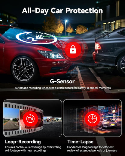 REDTIGER 4K HDR Dash Cam Front and Rear, STARVIS 2 Sensor, 5.8GHz WiFi APP, 3.18" Touchscreen, Voice Control, 128G Card Included, WDR, Dash Camera for Cars with GPS, 24H Parking Mode(F7N Elite)
