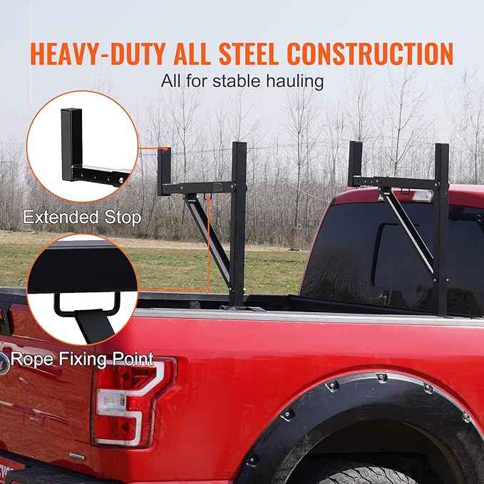 VEVOR Truck Rack, 19-34inch Extendable Truck Ladder Rack, 38.6"-43.6" Adjustable Height, 250 lbs Capacity Steel Ladder Rack for Truck, Heavy Duty Truck Bed Rack for Kayak, Surfboard, Lumber, Ladder