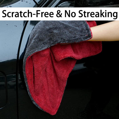 LIVOS 2 Pack Car Drying Towel, Premium Microfiber Towels for Cars, 1000GSM, Edgeless Twisted Loop Design, No Streaks, Scratches, or Water Spot, Absorbent Wash Towel, 18" x 24" (Red&Grey)