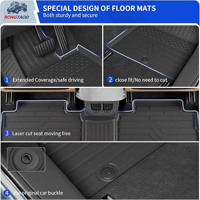 Rongtaod Floor Mats Compatible with 2020-2025 Kia Telluride 7&8 Seats (Not for 2027) Cargo Mat Trunk Mat Cargo Liner TPE All Weather Floor Liner 2024 Kia Telluride Accessories (Floor Mats)