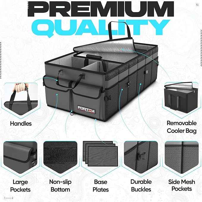 FORTEM Trunk Organizer with Cooler For SUV Car Trunk, Foldable Storage, Car Accessories for Women Men, Collapsible Bag, Perfect Christmas Gifts, 600D Oxford, Non Slip Bottom, Straps, Soft Cover (105L)