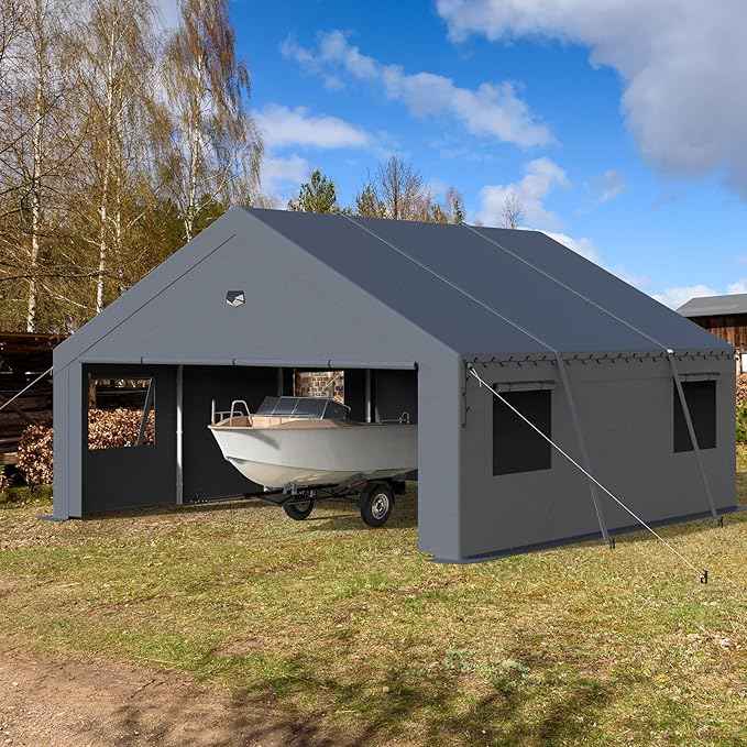 Carports Canopy Heavy Duty, Portable Garage with Sidewalls (20x20, Grey)