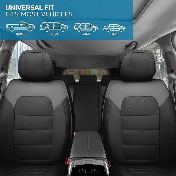 Classic Edition Faux Leather Seat Covers for Cars, Trucks, & SUV – 2 Charcoal & Black Car Seat Covers for Front Seats - Universal Fit Car Accessories Interior Protector for Most Vehicles