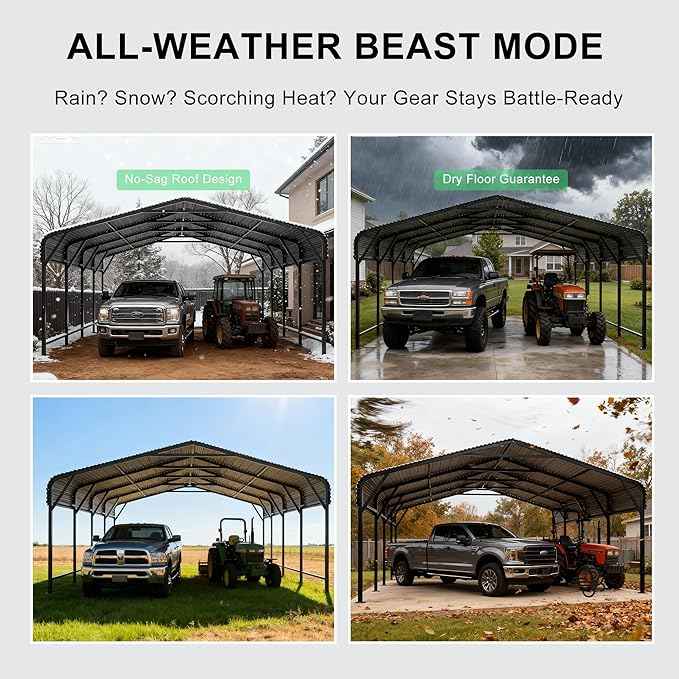 20x20 FT Heavy-Duty Metal Carport, Outdoor Galvanized Steel Shelter for Pickup Trucks, Motorcycles, Boats, Cars & Tractors