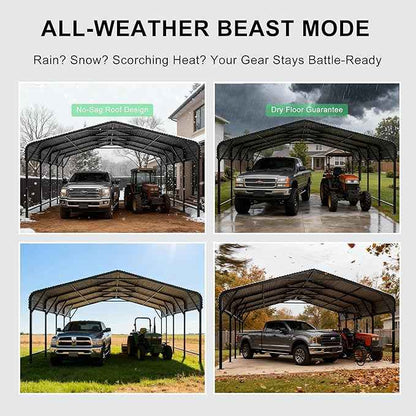 20x20 FT Heavy-Duty Metal Carport, Outdoor Galvanized Steel Shelter for Pickup Trucks, Motorcycles, Boats, Cars & Tractors