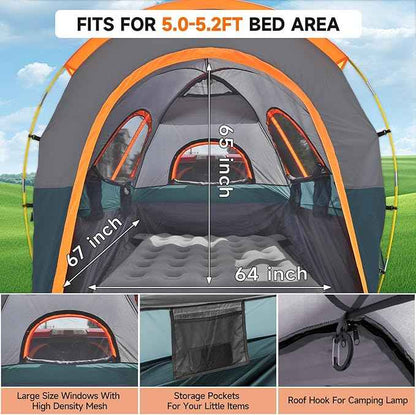 Truck Bed Tent with Awning: 5.0' ~ 5.2' PU3000mm Waterproof Tailgate Pickup Truck Tents, Easy Set-up for 2 Person, Fits Full Size Short Bed, Chevy, Dodge, Ford, GMC