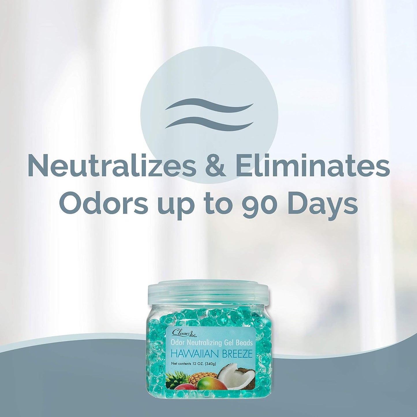 Clear Air Odor Eliminator Gel Beads - 12 oz, Pack of 2 - Air Freshener Made with Essential Oils - Eliminates Odors in Bathrooms, Cars, Boats, RVs & Pet Areas - Hawaiian Breeze Scent