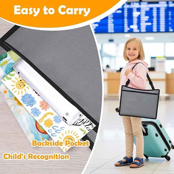 Kids Travel Tray for Toddler Carseat, Road Trip Activities Essentials for Toddler, Kids Lap Desk Tray with Tablet Holder Stand ＆ Dry Erase Board (Grey)