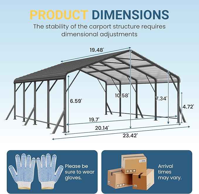 20x20 FT Metal Carport with Updated Roof & Enhanced Base, Heavy Duty Canopy Carport Garage, Vertaile for Car, Truck, Boat, Tractors, Party, Grey