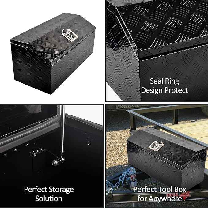30 Inch Aluminum Trailer Tongue Tool Box 5 Bar Tread Wide Utility ToolBox for Pick Up Truck RV Storage Organizer Tool Box with Lock and Keys - 30"X13.2"X13.5" Black