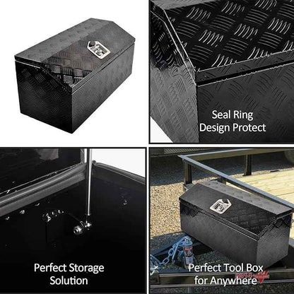 30 Inch Aluminum Trailer Tongue Tool Box 5 Bar Tread Wide Utility ToolBox for Pick Up Truck RV Storage Organizer Tool Box with Lock and Keys - 30"X13.2"X13.5" Black
