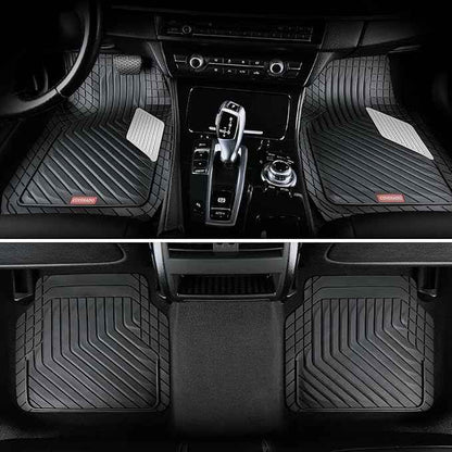 Coverado Car Floor Mats Full Set – Heavy-Duty PVC Floor Mats with Silver Metallic Heel Pad, All-Weather Protection for Front & Rear, Non-Slip Backing, Easy-Clean Interior Liners