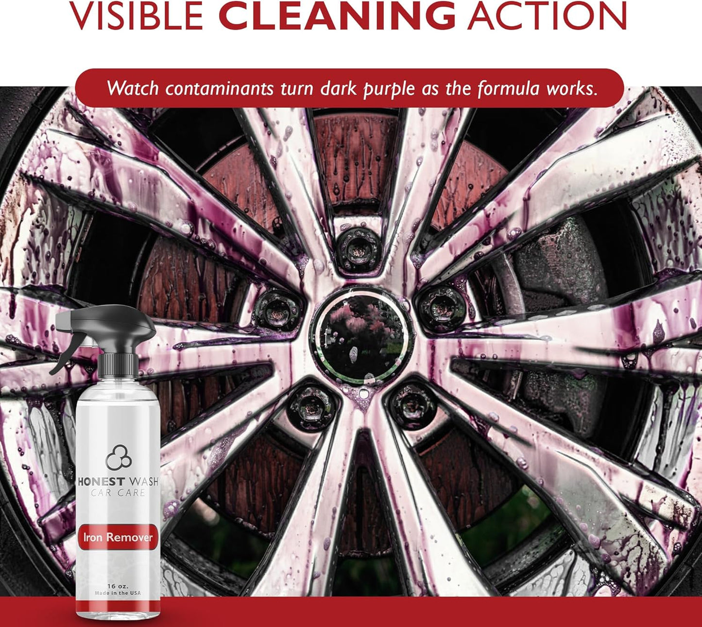 Honest Wash Iron Remover Car Detailing – Powerful Solution for Dissolving Brake Dust, Dirt, and Grime | Visible Reaction for Deep Cleaning | Safe for All Wheel and Surface Types (16 Fl Oz) - AutoBay