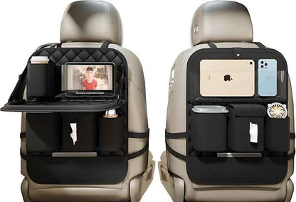 Car Seat Organizers,Multi-functional Back Seat Protectors, Storage Pouches, Child kicking prevention and Tray Holders Kick Mats Back (for Cars, Kids,and Rear Seats) (Black, 2 Pack with Food Tray)