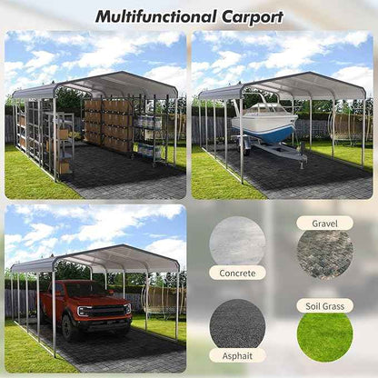 Garvee 12x20 ft Heavy Duty Metal Carport Shed，Reinforced Galvanized Steel Frame & Roof, Permanent All-Weather Shelter for Cars, Trucks, Boats, ATVs, Tractors & Motorcycles
