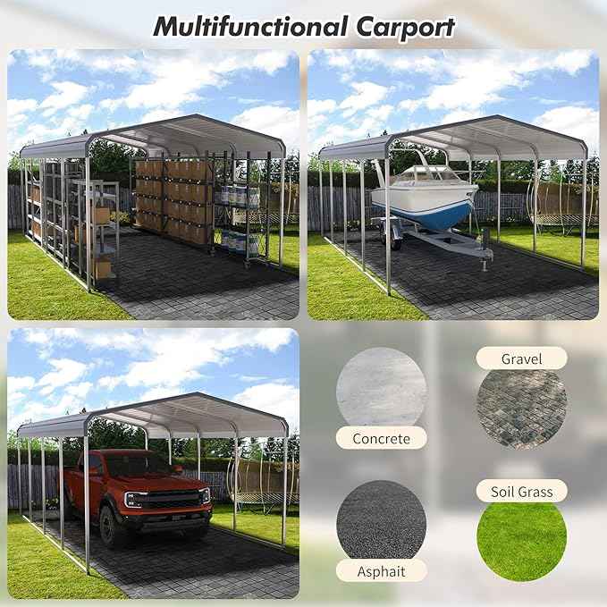 12x20 Metal Carport, Heavy Duty Carport, Shelter with Galvanized Metal Roof and Updated Frame, Car Canopy Garage for Car, Pickup, Boats and Tractors