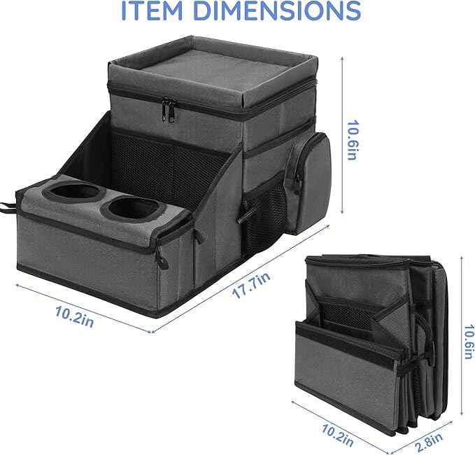 Car Organizer for Front Seat Organizer and Storage, Collapsible Car Caddy, Passenger Seat Organizer with Partitions & Cup Holders, Car Organization for kids and Adults (Grey)