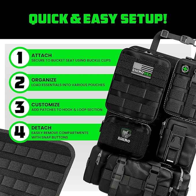 Tactical Car Seat Organizer – Military-Grade Storage for SUV, Truck, & Car – Heavy Duty Seat Organizer with Multiple Pockets & Car Accessories for Maximum Organization - Black