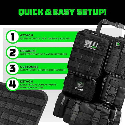 Tactical Car Seat Organizer – Military-Grade Storage for SUV, Truck, & Car – Heavy Duty Seat Organizer with Multiple Pockets & Car Accessories for Maximum Organization - Black