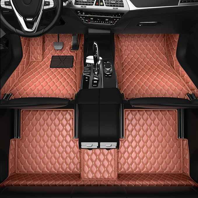 Customized Personalized car Floor MATS Luxury Full-Body car Floor mats are Suitable for 99% of Vehicle Models (Pickup Trucks/SUVs/sedans) and Offer Personalized Text Customization (Light Brown)