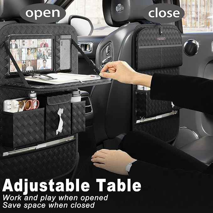 Car Seat Organizers,Multi-functional Back Seat Protectors, Storage Pouches, and Tray Holders (for Cars, Kids, Seat Back and Rear Seats) (Woven Black, 1 Pcs)