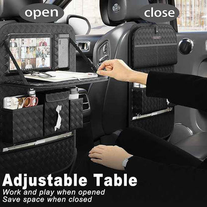 Car Seat Organizers,Multi-functional Back Seat Protectors, Storage Pouches, and Tray Holders (for Cars, Kids, Seat Back and Rear Seats) (Woven Black, 1 Pcs)